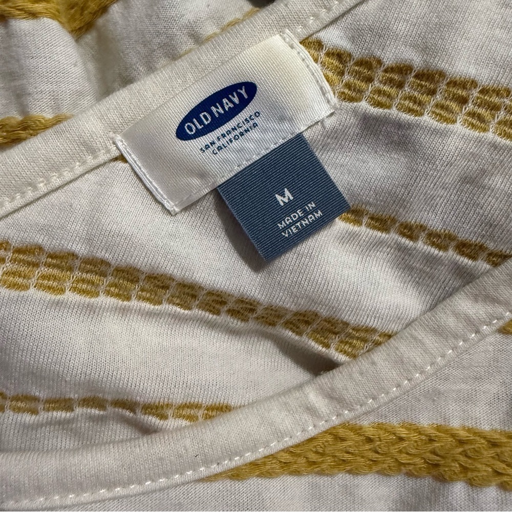 Old Navy Embroidered Striped Button Back Knit Top Yellow Cream Tee - Picture 5 of 6